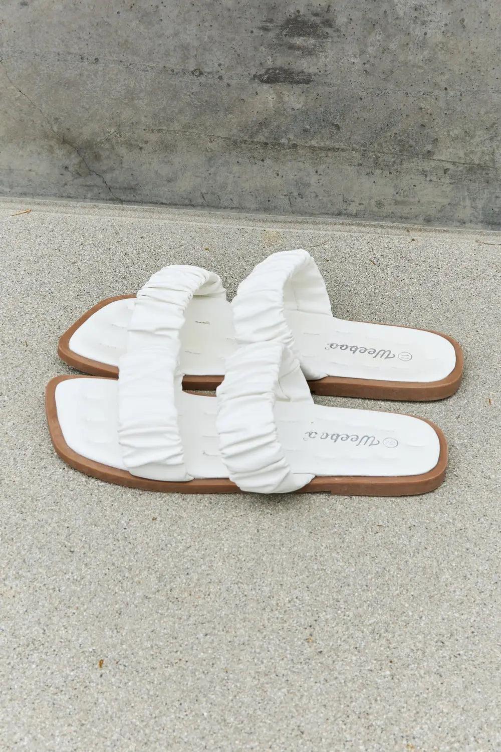 Weeboo Double Strap Scrunch Sandal in White - Elena Rae Co.