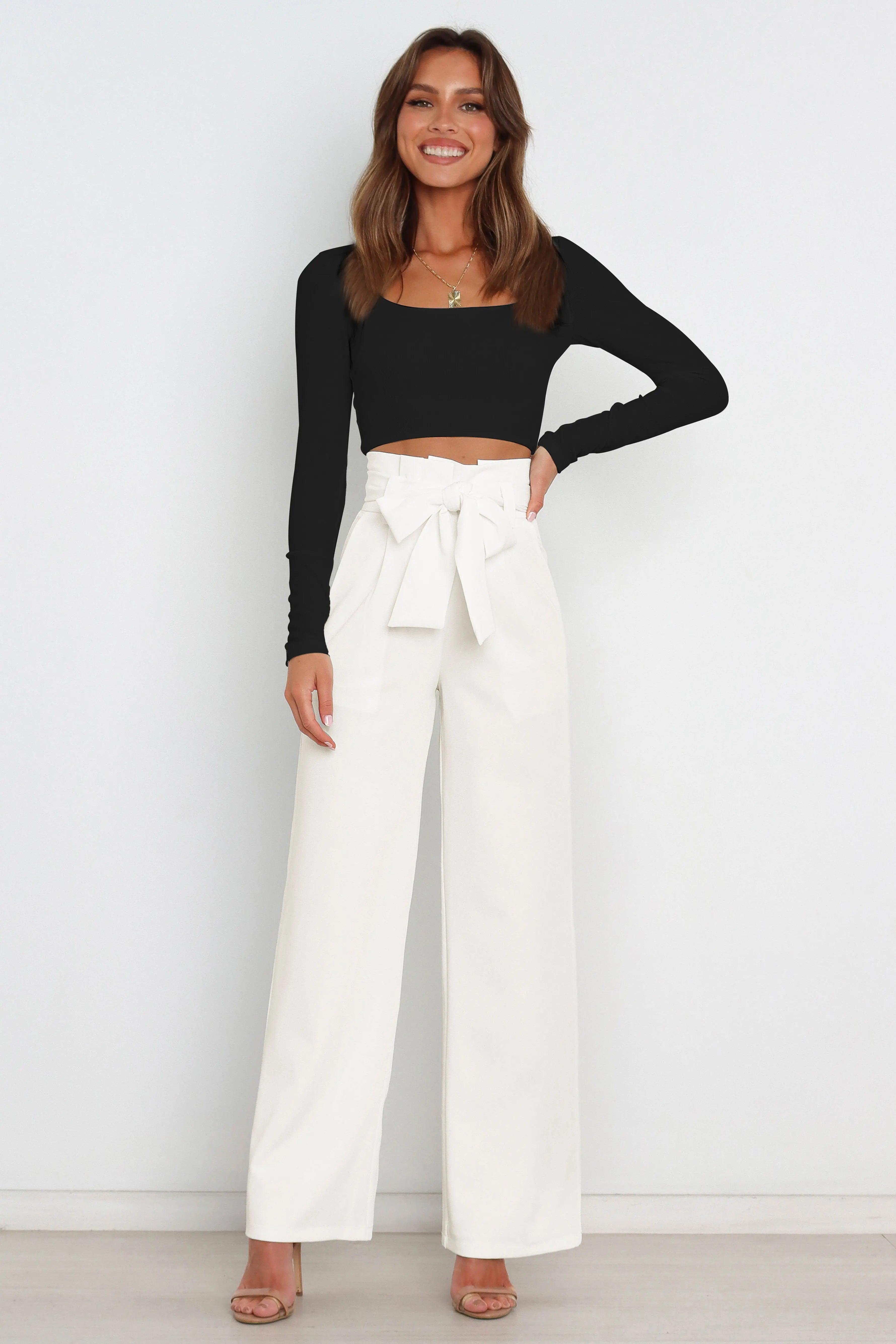 Tie Front Paperbag Wide Leg Pants - Elena Rae Co.