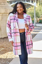 Double Take Full Size Plaid Button Up Lapel Collar Coat - Elena Rae Co.