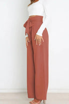 Tie Front Paperbag Wide Leg Pants - Elena Rae Co.