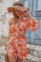 Printed Long Sleeve Cropped Top and Shorts Set - Elena Rae Co.