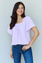 Ninexis Keep Me Close Square Neck Short Sleeve Blouse in Lavender - Elena Rae Co.