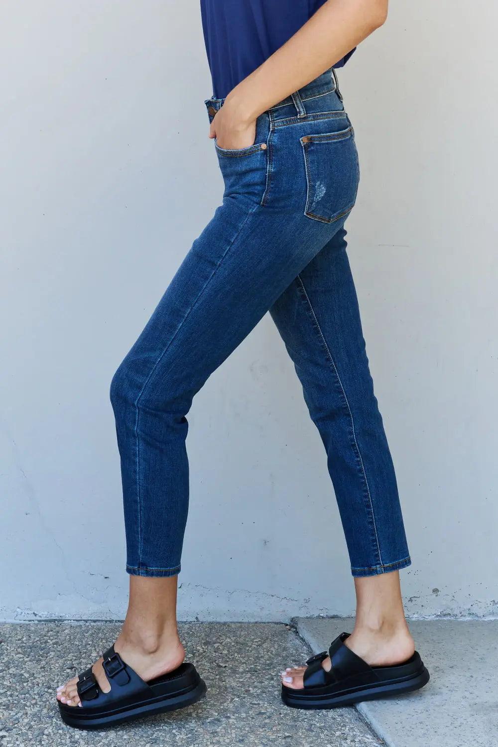 Judy Blue Aila Short Full Size Mid Rise Cropped Relax Fit Jeans - Elena Rae Co.