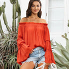 Off-Shoulder Frill Trim Blouse.