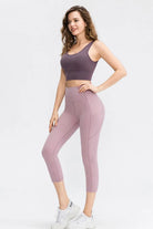 Wide Waistband Cropped Active Leggings with Pockets - Elena Rae Co.