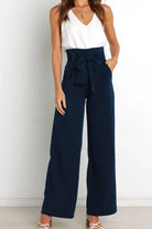 Tie Front Paperbag Wide Leg Pants - Elena Rae Co.