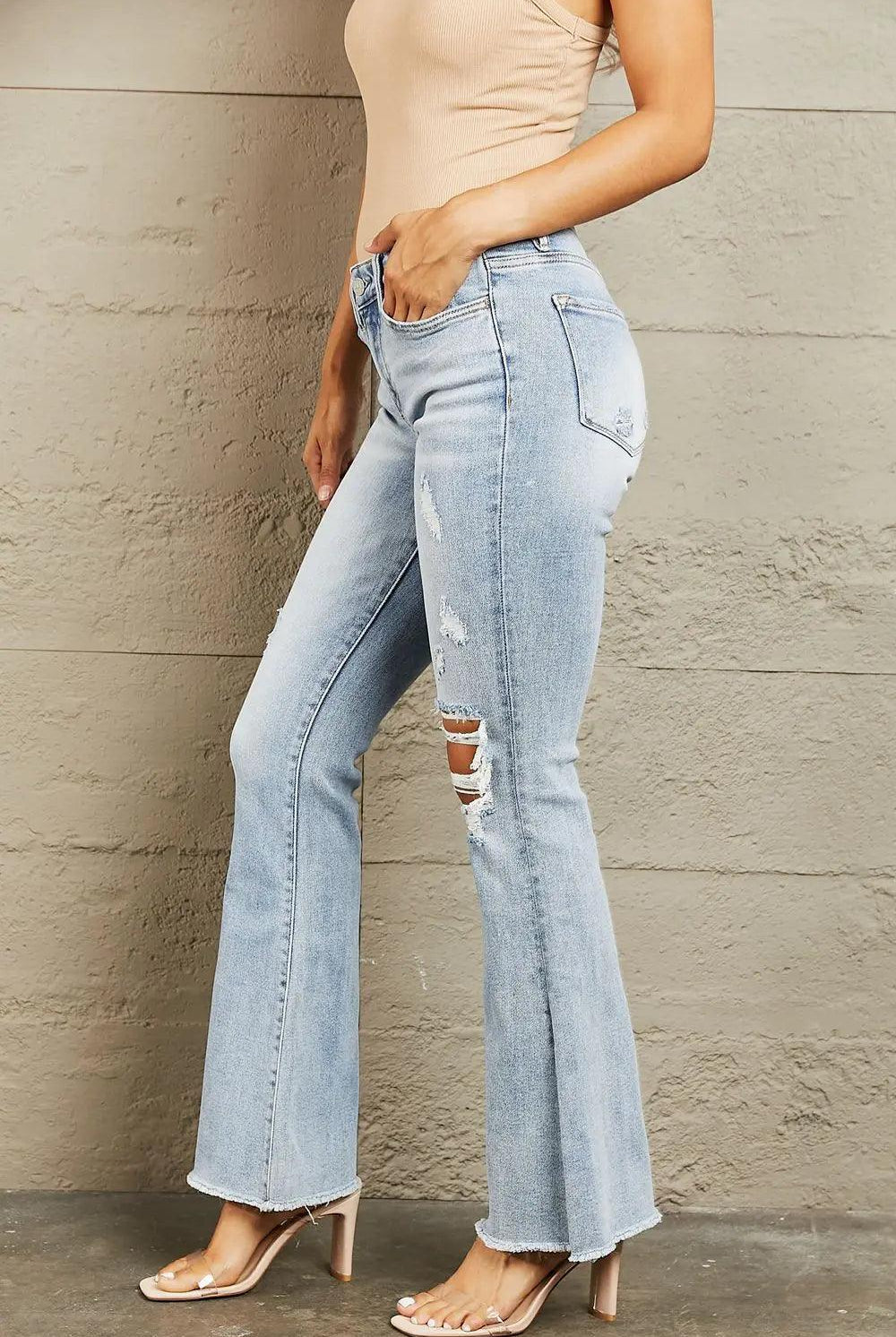 BAYEAS Mid Rise Distressed Flare Jeans - Elena Rae Co.