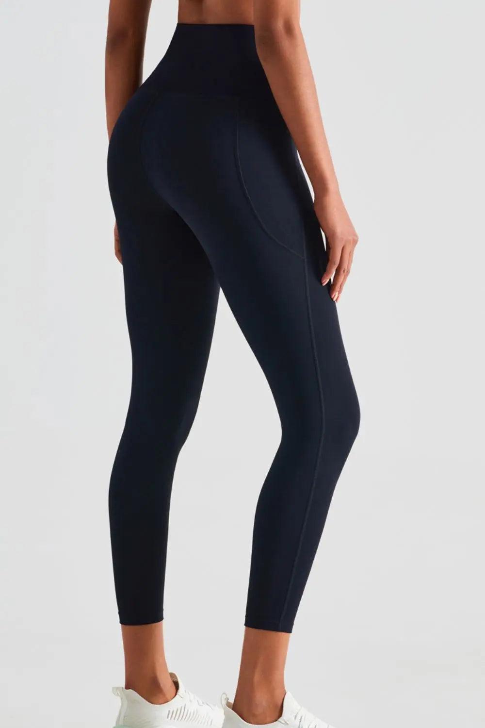 Wide Waistband Sports Leggings with Pockets - Elena Rae Co.