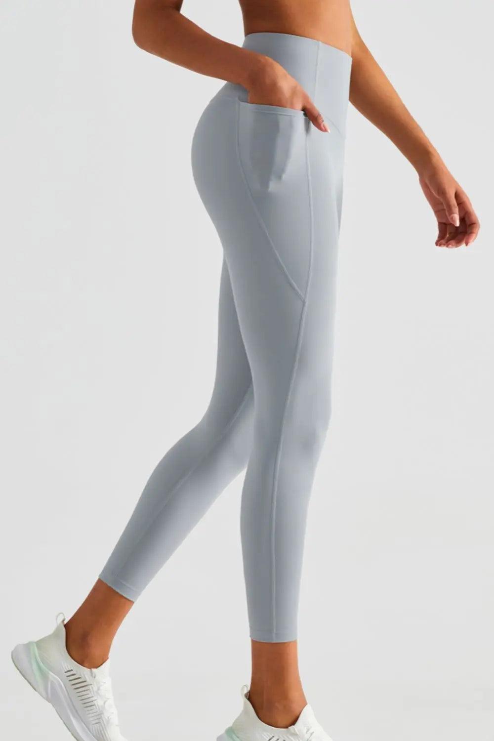 Wide Waistband Sports Leggings with Pockets - Elena Rae Co.