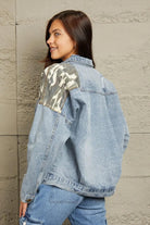 GeeGee Full Size Washed Denim Camo Contrast Jacket - Elena Rae Co.