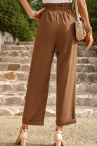 Tie Belt Paperbag Waist Straight Leg Pants - Elena Rae Co.