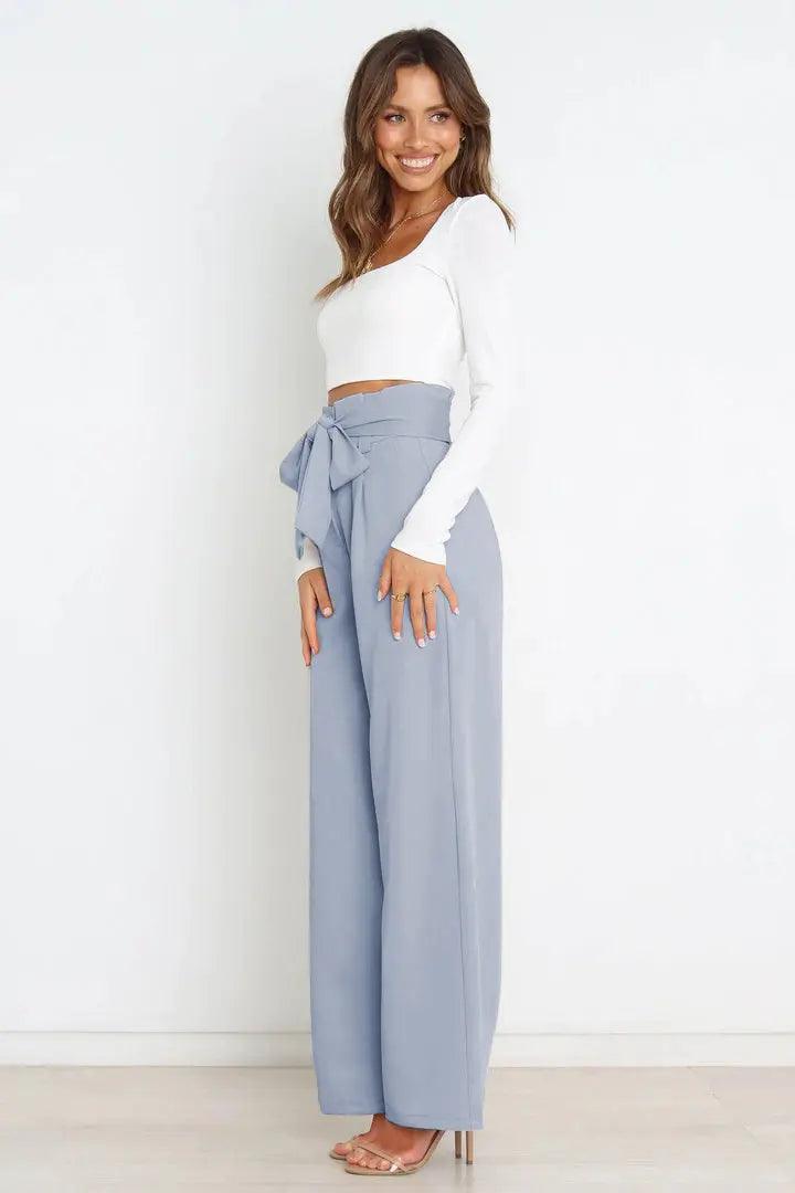 Tie Front Paperbag Wide Leg Pants - Elena Rae Co.