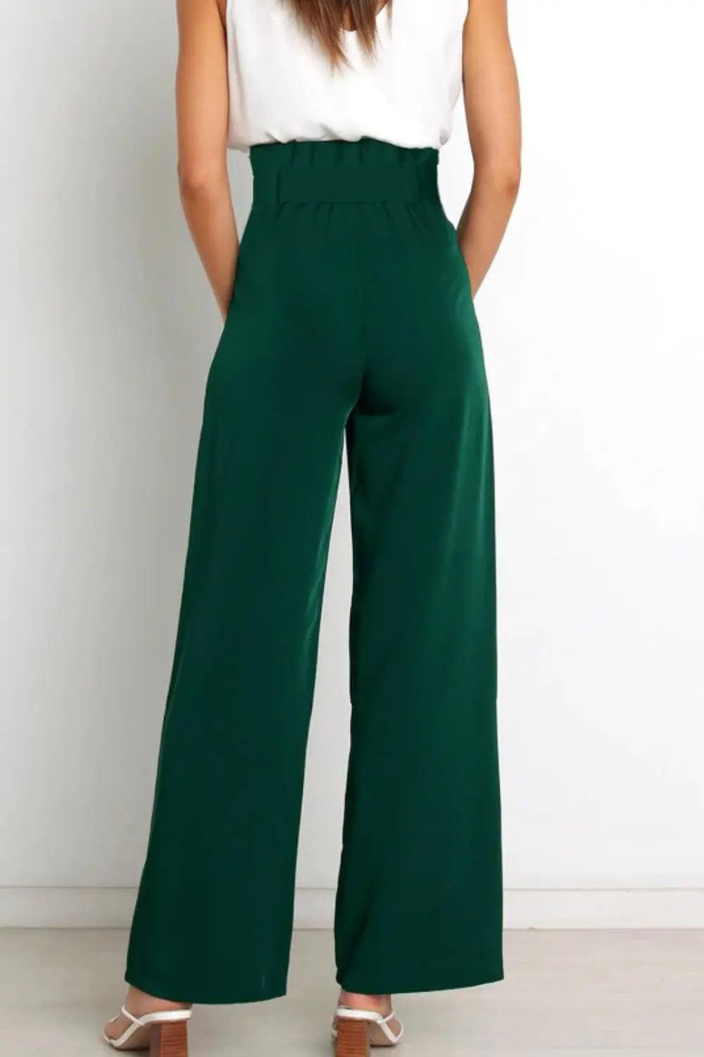 Tie Front Paperbag Wide Leg Pants - Elena Rae Co.