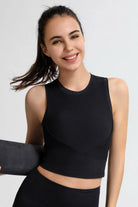 Ribbed Crisscross Round Neck Cropped Sports Tank - Elena Rae Co.