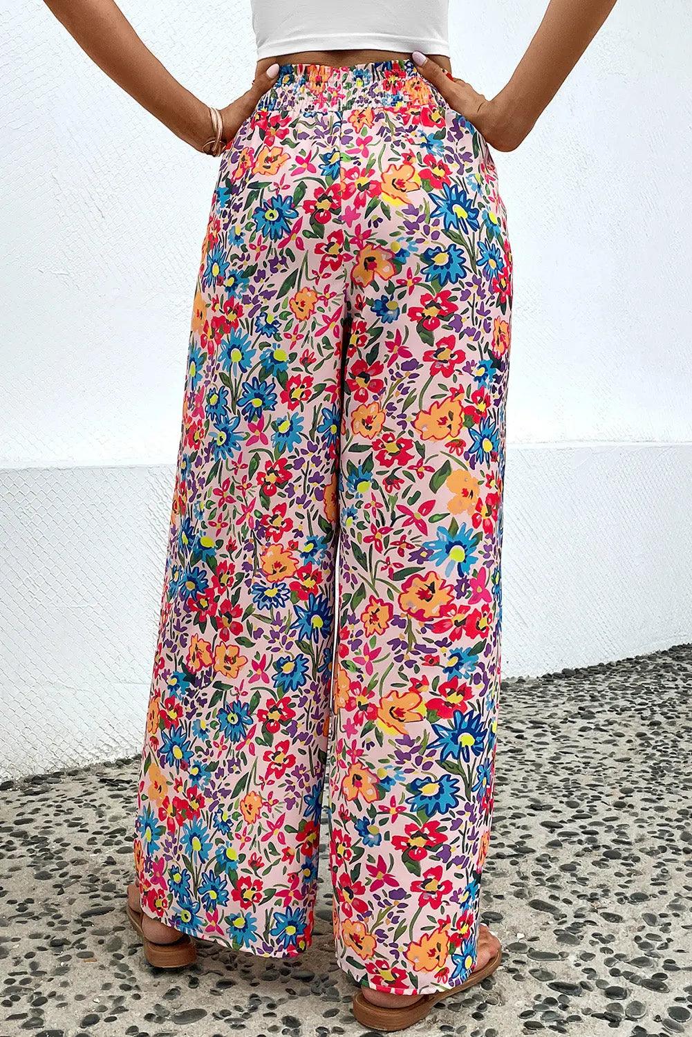 Floral Print Wide Leg Long Pants - Elena Rae Co.