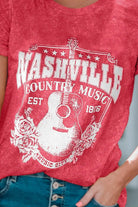 NASHVILLE COUNTRY MUSIC Graphic Round Neck Tee Shirt - Elena Rae Co.