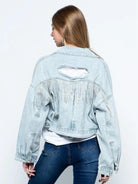 Cropped Collared Neck Dropped Shoulder Denim Jacket - Elena Rae Co.