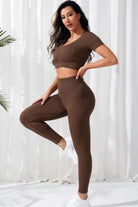 V-Neck Crop Top and High Waistband Long Active Pants - Elena Rae Co.