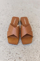 Weeboo Step Into Summer Criss Cross Wooden Clog Mule in Brown - Elena Rae Co.