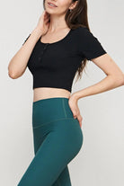 Round Neck Short Sleeve Cropped Sports Top - Elena Rae Co.