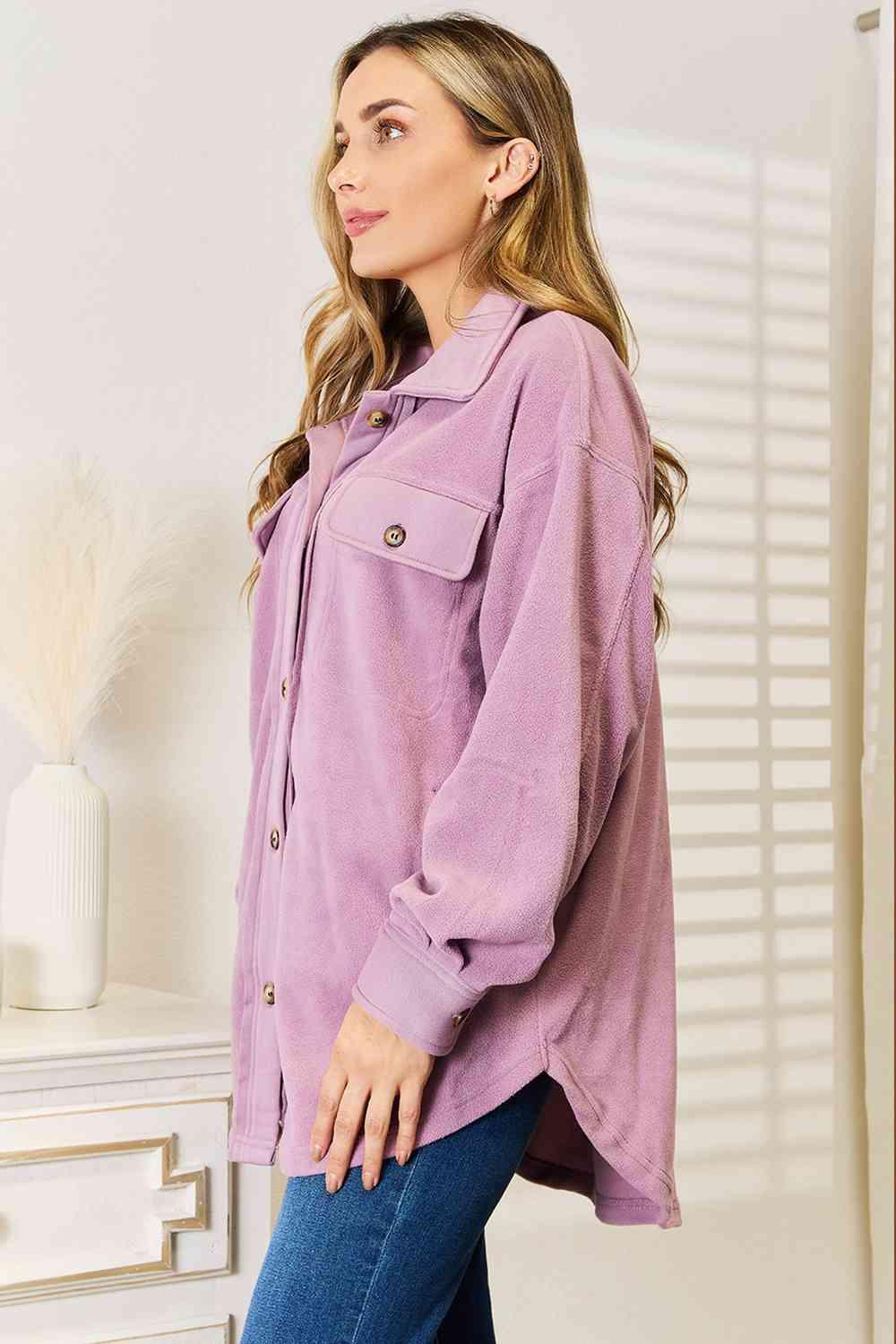 Heimish Cozy Girl Full Size Button Down Shacket - Elena Rae Co.