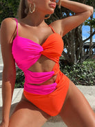 Two-Tone Twisted Cutout One-Piece Swimsuit - Elena Rae Co.