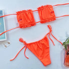 Frill Trim Ruched Bikini Set.