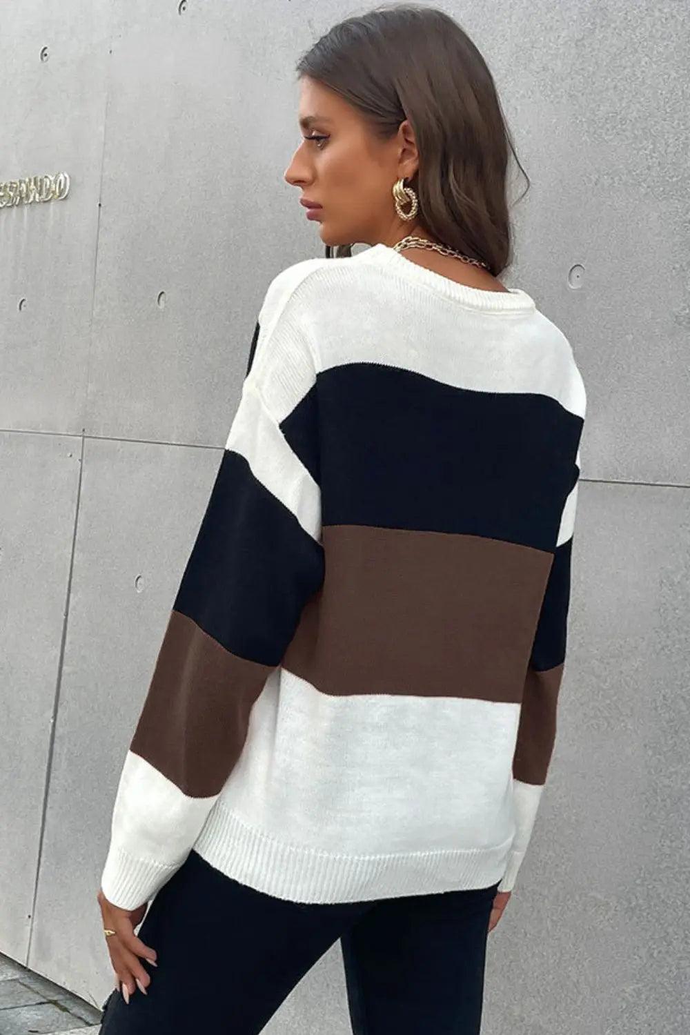 Longing For Fall Color Block Sweater - Elena Rae Co.