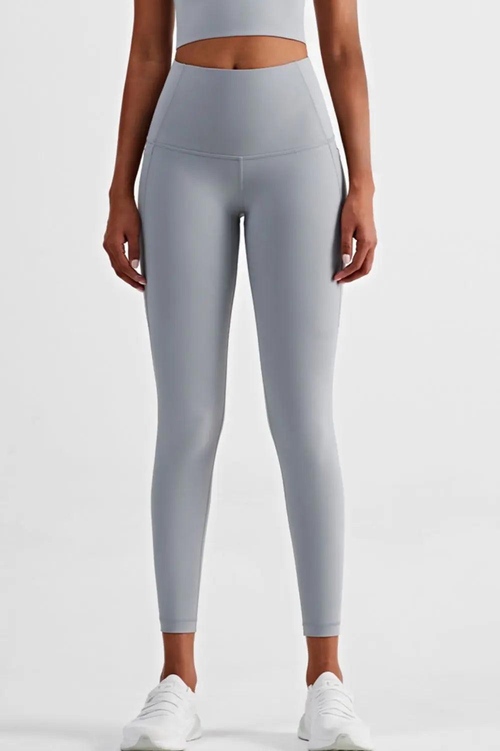 Wide Waistband Sports Leggings with Side Pockets - Elena Rae Co.