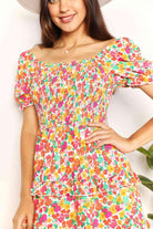 Double Take Smocked Sweetheart Neck Flounce Sleeve Mini Dress - Elena Rae Co.