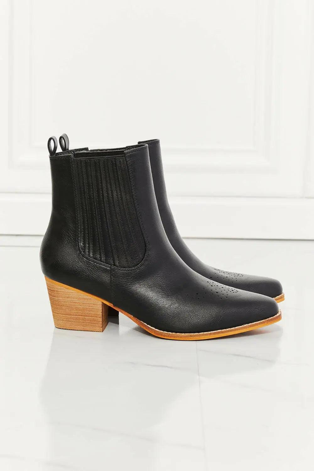 MMShoes Love the Journey Stacked Heel Chelsea Boot in Black.