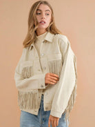 Fringe Detail Dropped Shoulder Denim Jacket - Elena Rae Co.