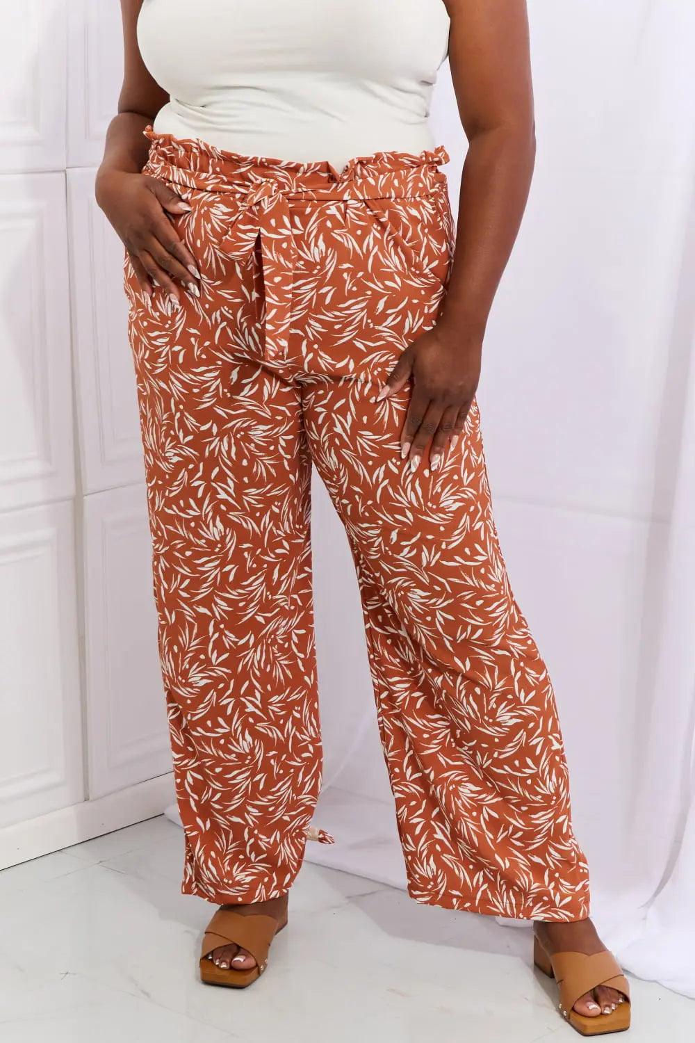 Heimish Right Angle Full Size Geometric Printed Pants in Red Orange - Elena Rae Co.