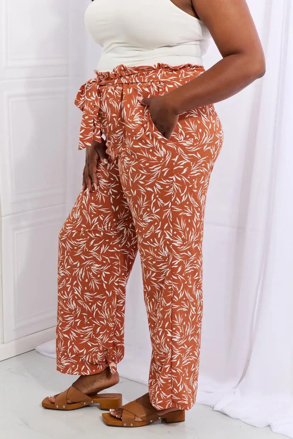 Heimish Right Angle Full Size Geometric Printed Pants in Red Orange - Elena Rae Co.