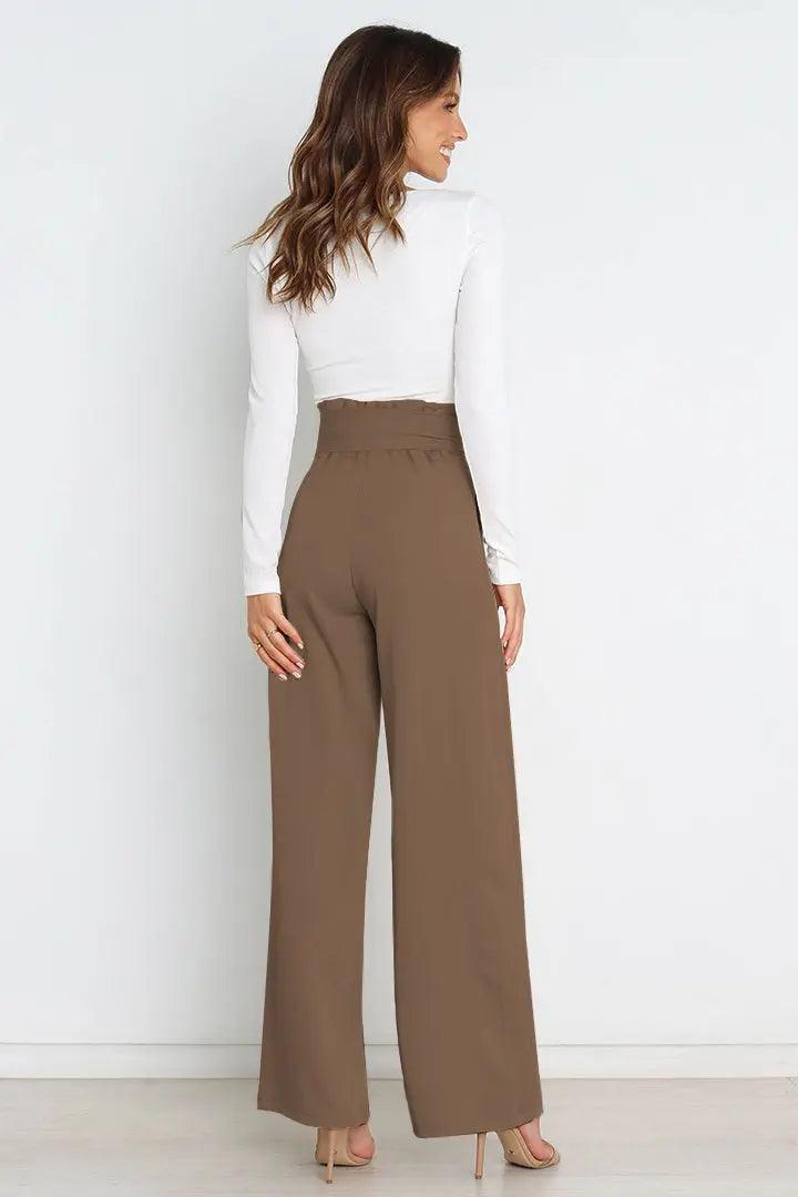 Tie Front Paperbag Wide Leg Pants - Elena Rae Co.