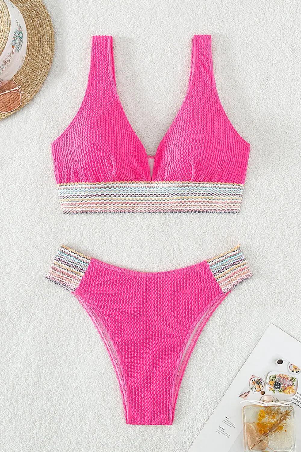 Contrast Textured High Cut Swim Set.