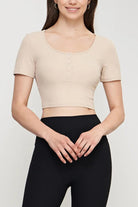 Round Neck Short Sleeve Cropped Sports Top - Elena Rae Co.