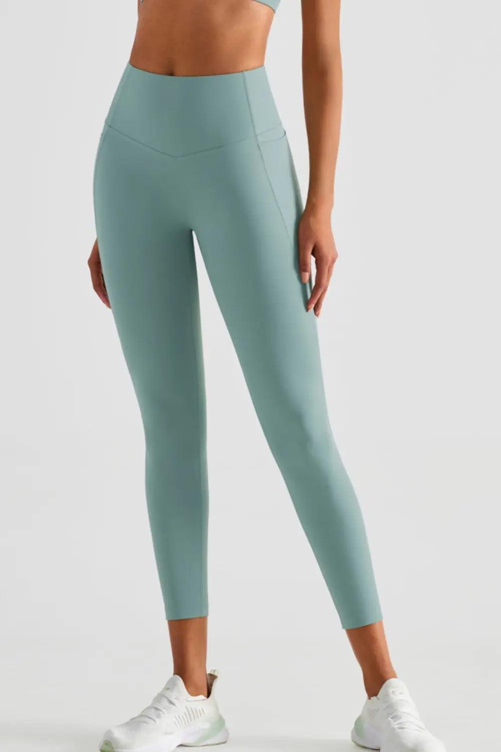 Wide Waistband Sports Leggings with Pockets - Elena Rae Co.