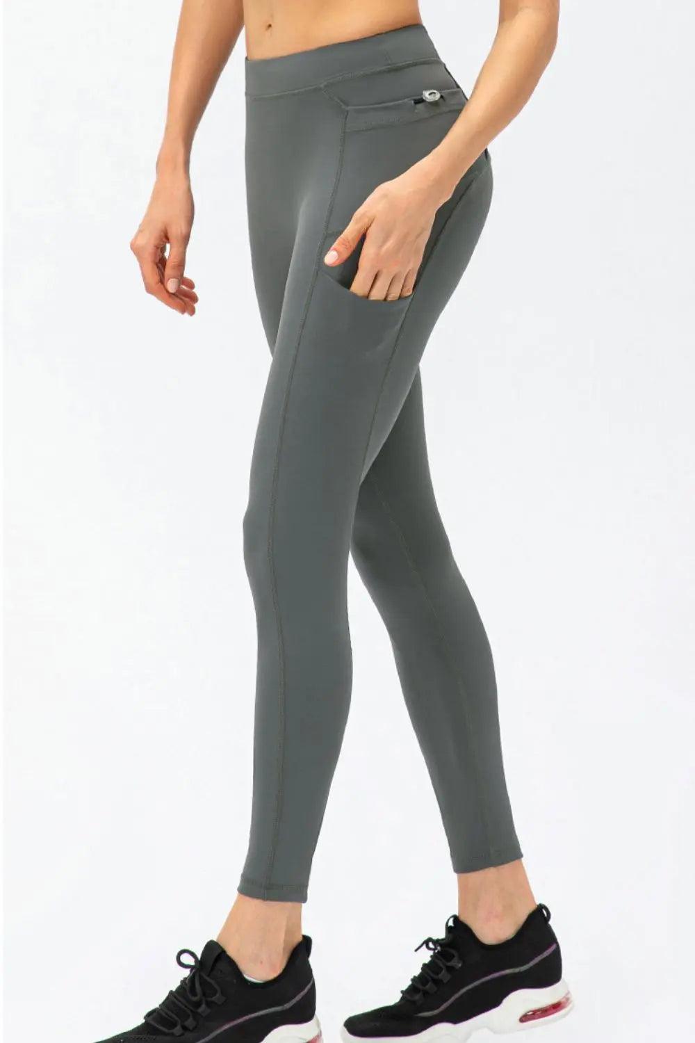 Full Size Slim Fit High Waist Long Sports Pants with Pockets - Elena Rae Co.