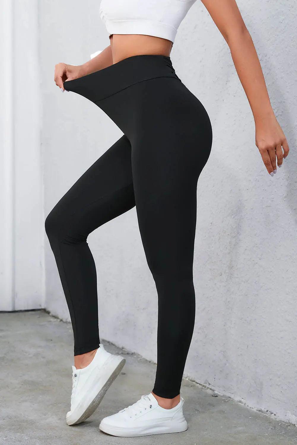 Crisscross Detail Wide Waistband Leggings - Elena Rae Co.