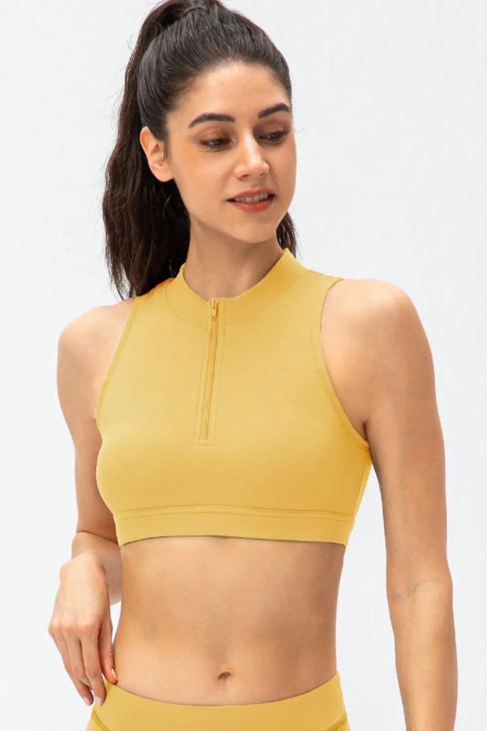 Full Size Cropped Cutout Back Zipper Front Active Tank Top - Elena Rae Co.