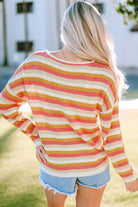 Striped Round Neck Dropped Shoulder Pullover Sweater - Elena Rae Co.