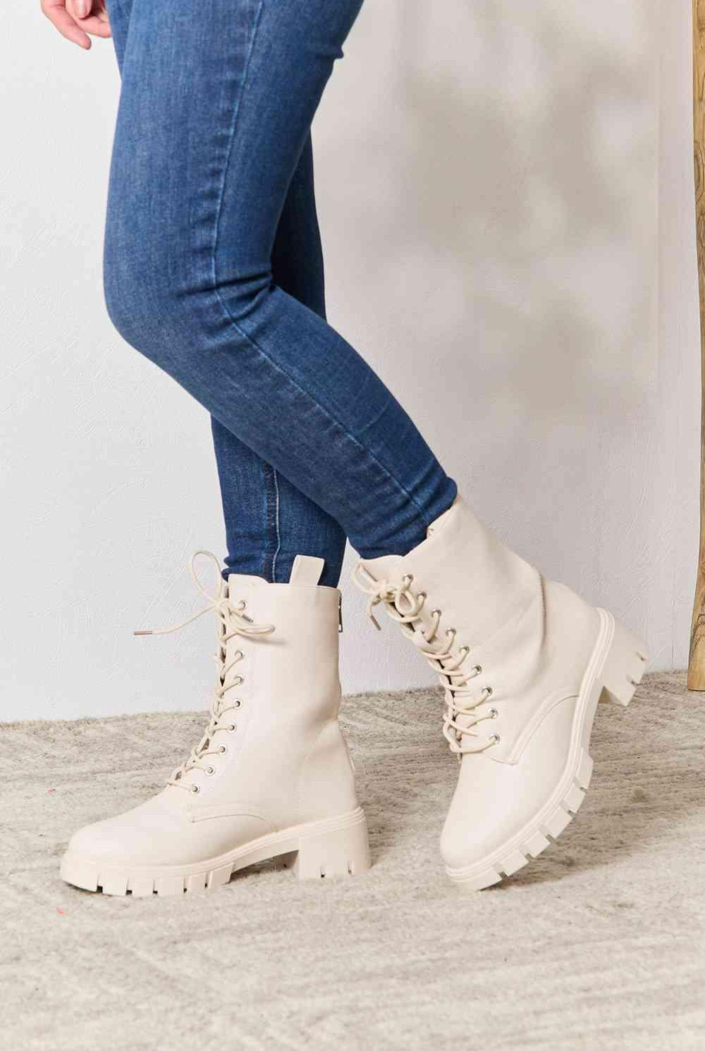 East Lion Corp Zip Back Lace-up Front Combat Boots - Elena Rae Co.