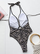 Leopard Halter Neck Ring Detail One-Piece Swimsuit.