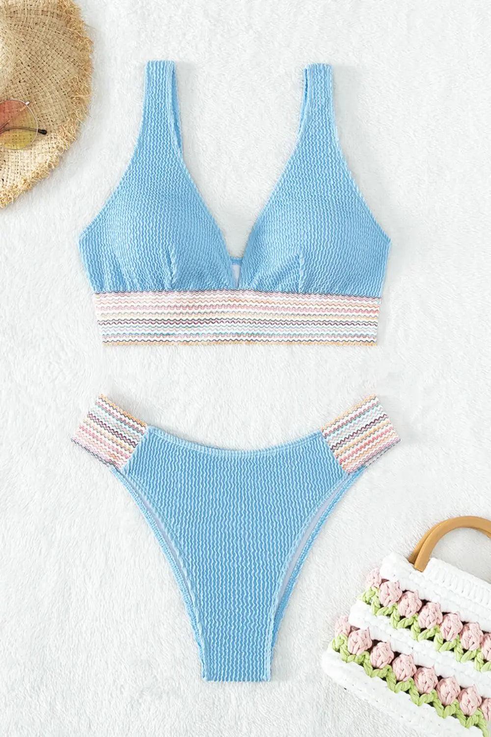 Contrast Textured High Cut Swim Set.