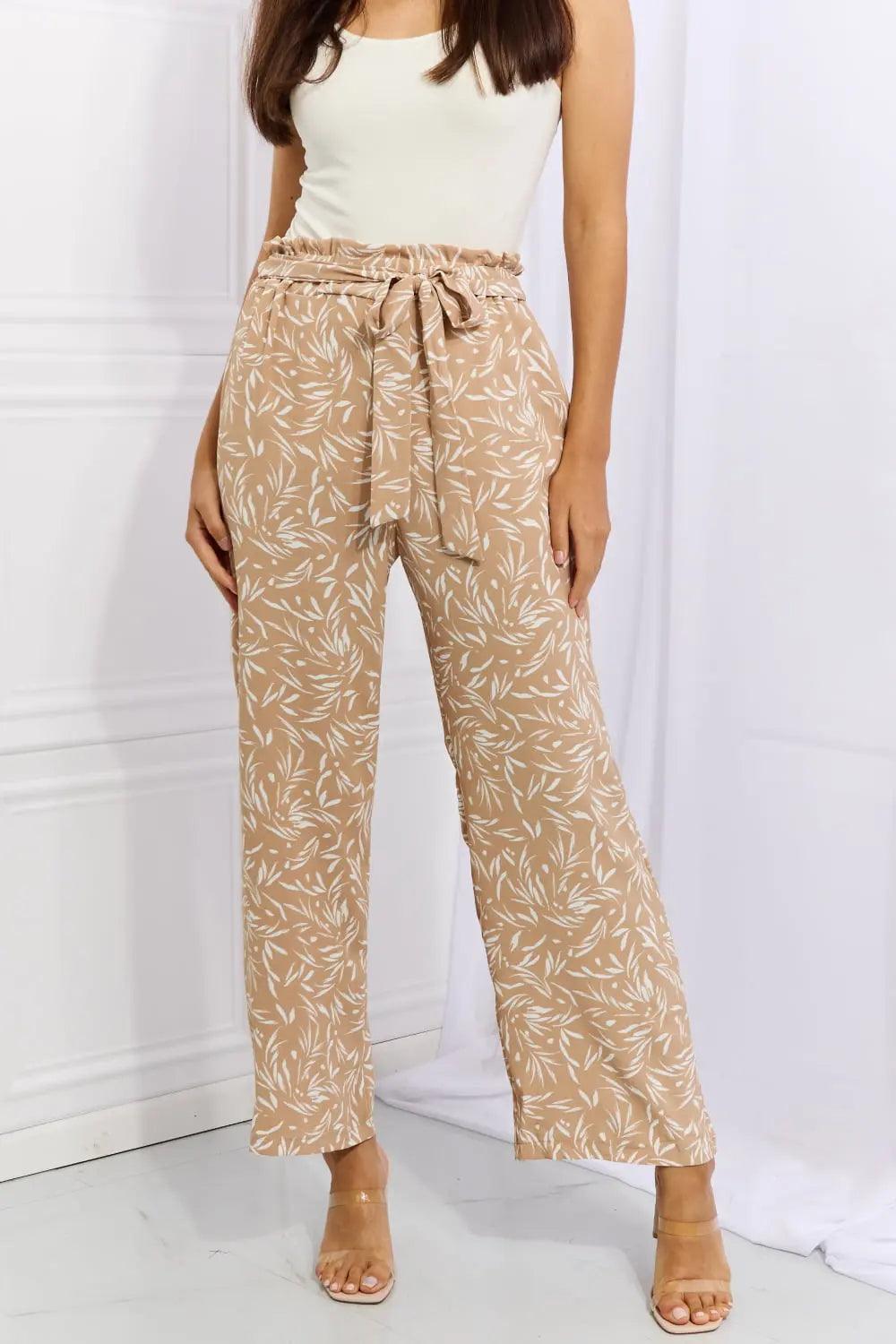 Heimish Right Angle Full Size Geometric Printed Pants in Tan - Elena Rae Co.