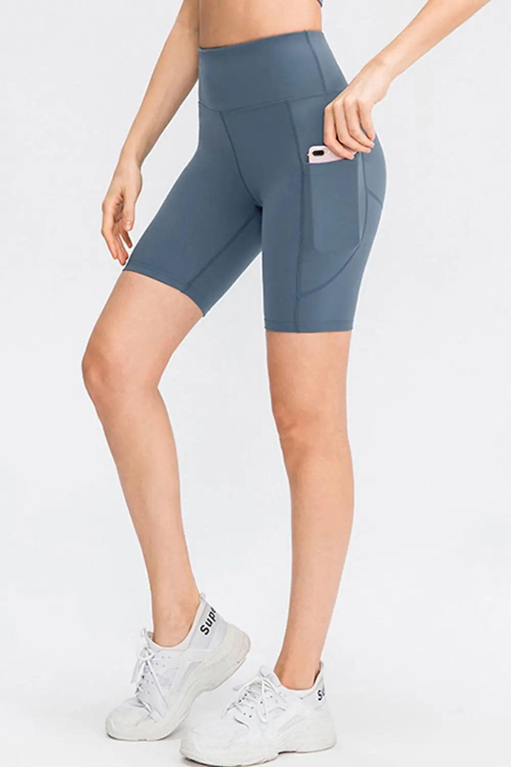 Wide Waistband Sports Shorts with Pockets - Elena Rae Co.