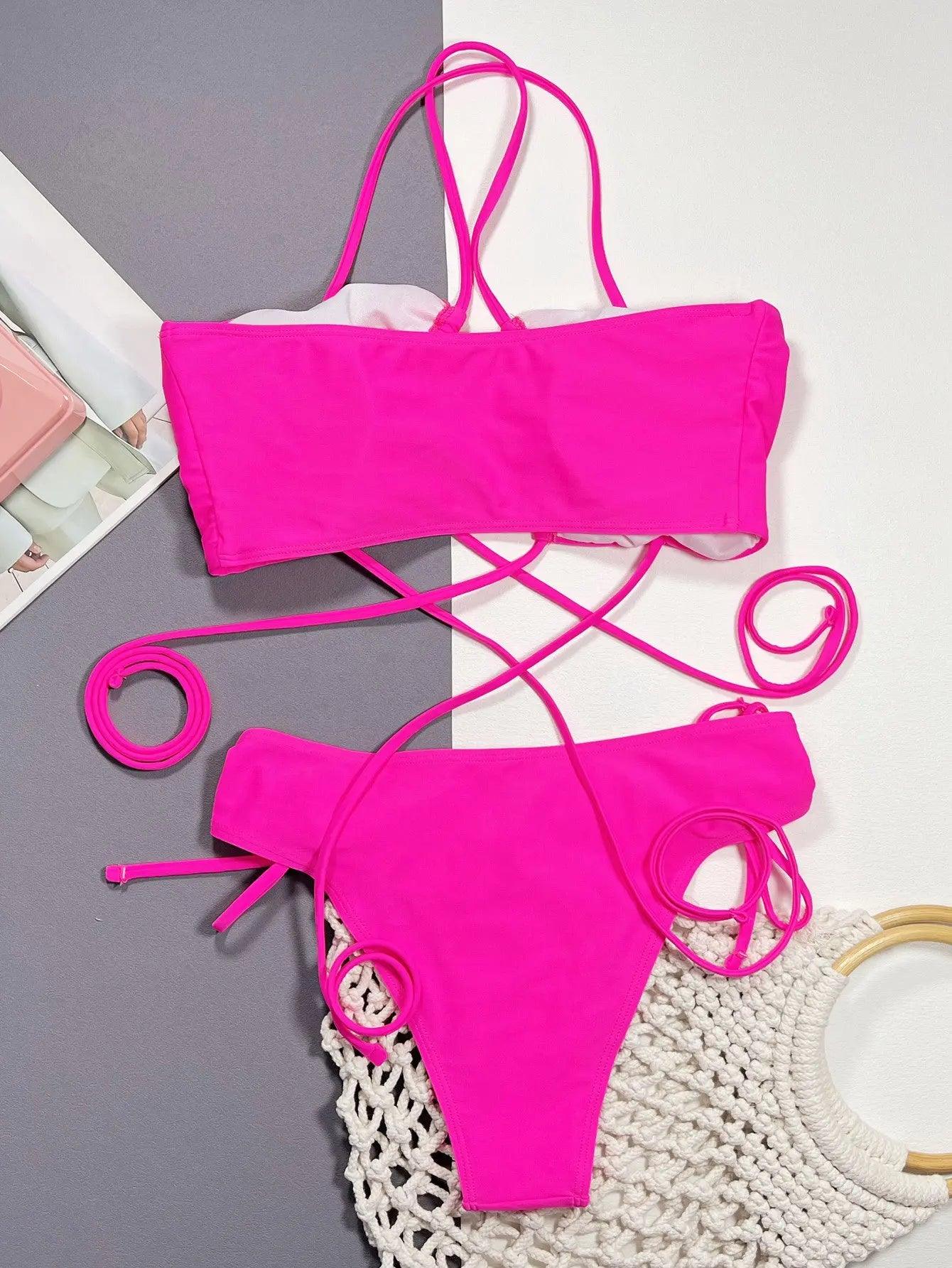 Halter Neck Drawstring Detail Bikini Set - Elena Rae Co.