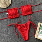 Frill Trim Ruched Bikini Set.