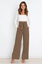 Tie Front Paperbag Wide Leg Pants - Elena Rae Co.